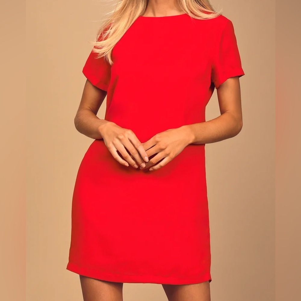 Lulus Shift and Shout Red Shift Dress